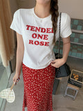 Korean White T-Shirt Women's New Summer Round Collar Front Shoulder Letter Printing Design Feel Loose With Short-Sleeved Top