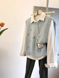 Special Counter Withdraws The Ribbon Design Embroidered Flower Vest 2025 New Shirt Folded Knitted Vest