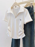 Large-Size Front-Shouldered Cotton Short-Sleeved T-Shirt For Women's New School Style POLO In Summer 2025