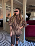 Autumn And Winter Temperament Fashion Maillard Wind Thousands Of Birds Collar Zipper Shorts Set 2025