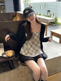 Small Thin Black Knitted Open-Shirt Coat Women Wear Lattice Vest Slings Sweet And Spicy Two-Piece Sets In Early Autumn