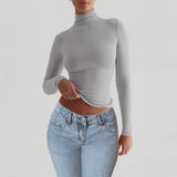 Dili 2025 Autumn And Winter Women's Y2K Solid Color Knitted Bottom Long-Sleeved Top