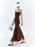 Summer New Long Dress Strong Thin Ribs Splicing Mesh Mesh High Quality Elastic Two-Wearing Sling Dress