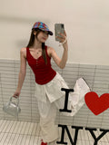 Red V-Neck Button Wearing Sling Vest For The Summer Women's New Sleeveless Repair Body To Cover The Back Of The Top
