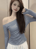 Pure Hot Girl Slim Thin Shoulder Long-Sleeved T-Shirt Women's Early Autumn High-End Feel Full Of Bottom Shirt Top