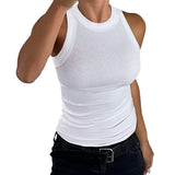 2025 Summer Women's Ribs Small Vest Round Collar Body Type Women's Vest