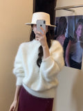 Gentle Wind Soft White Hair Jacket Sweater Women Autumn And Winter Milk Fufu Outside Wearing Loose Lazy Knitting Top