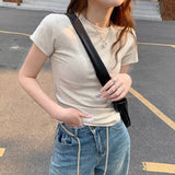 Positive Shoulder Collar Short-Sleeved T-Shirt Women's Cotton Tightness In The Body Of The Half-Sleeved Gas Coat Bottom Summer 2025 New
