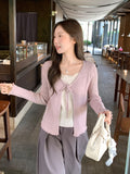 Pink Lace Lace Fake Two Design Knitted Shirt Women 2026 Autumn And Winter Repair Bottom With Long Sleeve Top