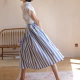 New French Retro Elegant Thin Striped Half-Skirt Set Holiday Style Skirt Skirt Skirt Half Body