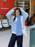Blue And White Hit Striped Knitted Sweater Women's Autumn Winter Loose Lazy High-End Feeling In The Bottom Shirt