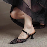 Net Yarn Tips Single Shoes 2025 Summer New French Temperament Low-Heeled Slippers With Skirt One-Legged Fine And Slippers
