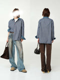 Design-Sense Shirt Denimed Stitched Cotton Stripes Loose And Fashionable Casual Shirt For Women