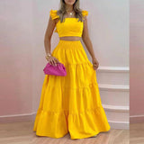 2025 Summer New Temperament Sexy Bare Back Solid Color Slings Two Sets Of Long Dress Dress Dress