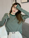 Striped Long-Sleeved T-Shirt Lady Early Spring And Autumn Coat Wears 2025 New Bottoming Shirt Inside The Blouse Small Retro