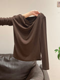 Korean Solid Color Collar One-Word Collar Shoulder Long-Sleeved T-Shirt Women's 2026 New Early Autumn Super Good-Looking Lace Top