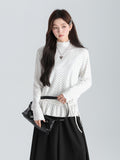 White Half-High Collar Wood Ear Wave Point Long Sleeve Lace T-Shirt Inside The Autumn And Winter Loose Top Lady