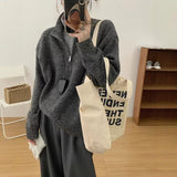 Klein Blue Fake Two Half Zipper Tie Sweater Women Autumn And Winter Design Unique To The Knitted Shirt Top