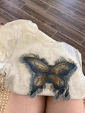 T-Singed Cotton Butterfly Shoulder Short-Sleeved T-Shirt Design For Women's Summer Design To Collect Waist Slimming Short Ins Niche Top