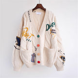 Autumn/Winter 2025 Embroidered Knitted Cardigan Women's New Design Sense Of Lazy Windy Women's Sweater Coat
