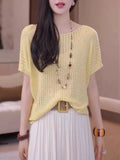 Large-Size Leuk-Sleeve Short-Sleeved Knitwear 2025 Summer New Fat Mm Belly-Covered Ultra-Good-Looking Unique Top