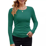 2025 Women's Women's Ribs Cotton Fabric Basic Round Neck Solid Color Long-Sleeved T-Shirt Repair