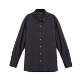 Spring And Summer New Black Gold Buckle Classic Shirt French Retro Fashion Long-Sleeved Top Female Senior Sense