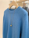 2025 New Blue Fake Two Lace Splicing Loose Outer Wear Sweater Women's Autumn And Winter Lazy Wind High Sense