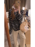 Korean Explosion Striped Long-Sleeved T-Shirted Women 2025 New Autumn And Winter Loose Inside The High-End Feel Blouse