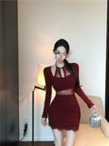 Design Pure Style Long Sleeves Dress Autumn And Winter Lace Lace To Receive Waist-Buffed Short Skirt Skirt Skirt Women's Dress