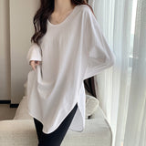 White U-Neck Bottom Shirt Women's Spring And Autumn New Design Sense Of Small Irregular Opening Long-Sleeved T-Shirt Top