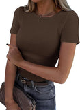 2025 Summer New Fashion Lady Short Sleeve Elastic Collar Ribs T-Shirt Women's Top