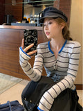 Small Fragrant Wind Hit The Striped Knitted Cardigan Women 2025 Early Autumn New Korean Wearing A Short Sweater Top