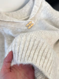 Lazy Wind Bull Horn Buckle Gray Collar Sweater Women Early Spring Large Fat Mm Shoulder Sleeves Thin Knitted Shirt