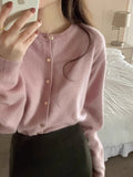 Pink Knitted Cardigan Girl Spring And Autumn Gentle Wind Raccoon Velvet High-End Short Sweater Coat Small Mantle