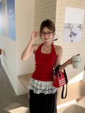 Sexy Hot Babes Wind Red Hanging Neck Small Sling Vest Woman 2026 Summer Seaside Thin Sleeveless Temperament Short Top