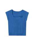 French Flowers With Blue Small Flying Sleeve Knit T-Shirt For The Summer 2025 New Slime Sleeveless Top