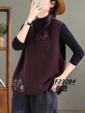 Vintage Art Buckle Embroidered Knitted Vest For Women's Extra-In-2025 Spring New Round-Neck Cotton Sweater Vest
