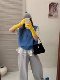 Ankola Red Folded Knitted Sweater Vest Vest For Women's Autumn And Winter Outside The Shoulder Loose Short Horse Clip Small Vest