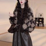 Lazy Wind Loose Knitted Jacket Women's Sweater 2025 Autumn And Winter New Fashion With Leather Skirt Casual