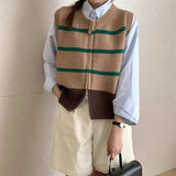 Double Zipper Open Shirt Knitted Vest Vest Women 2025 Autumn New Loose Wearing Horse Clip Round Collar Sweater Shoulder