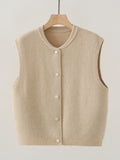 Vintage Gray Single-Dcupuncture Knitted Vest Women's Autumn And Winter New Loose Thin Sleeveless Sweater Outside The Shoulder