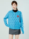 Vintage Blue Wave Dot Rounded Sweater Coat Women 2026 Autumn And Winter Languid Wind Thick Knitted Open Shirt Top