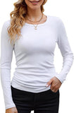 2025 Women's Women's New Ribs Cotton Fabric Base Round Neck Solid Long-Sleeved T-Shirt