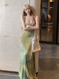 French Green Sling Dress Women's Summer New Seaside Resort Style Thin Temperament Long Dress Chic