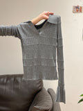 Purple Polo Collar Design Long-Sleeved Bottom Knitted Shirt Women Take Early Autumn Chic Age Reduction Top