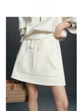 New Sports Tennis Wearing Hooded White Casual Pocket Skirt Set