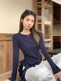 Round Collar Irregular Lotus Side Under The Long-Sleeved T-Shirt Girl 2026 Autumn Slimming Inside The Bottom Shirt Top