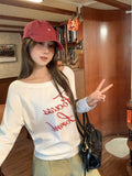 Spice Girls 2026 Super Fire Slanted Shoulders Women's Autumn Wearing White Letters Printed Little T-Shirts Long Sleeves