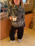 New Niche Print Casual Languid Knitted Collar Zip Open-Sleeved Sweater
